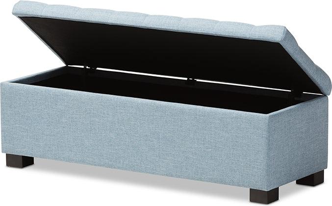 Wholesale Interiors Benches - Roanoke Light Blue Fabric Upholstered Grid-Tufting Storage Ottoman Bench