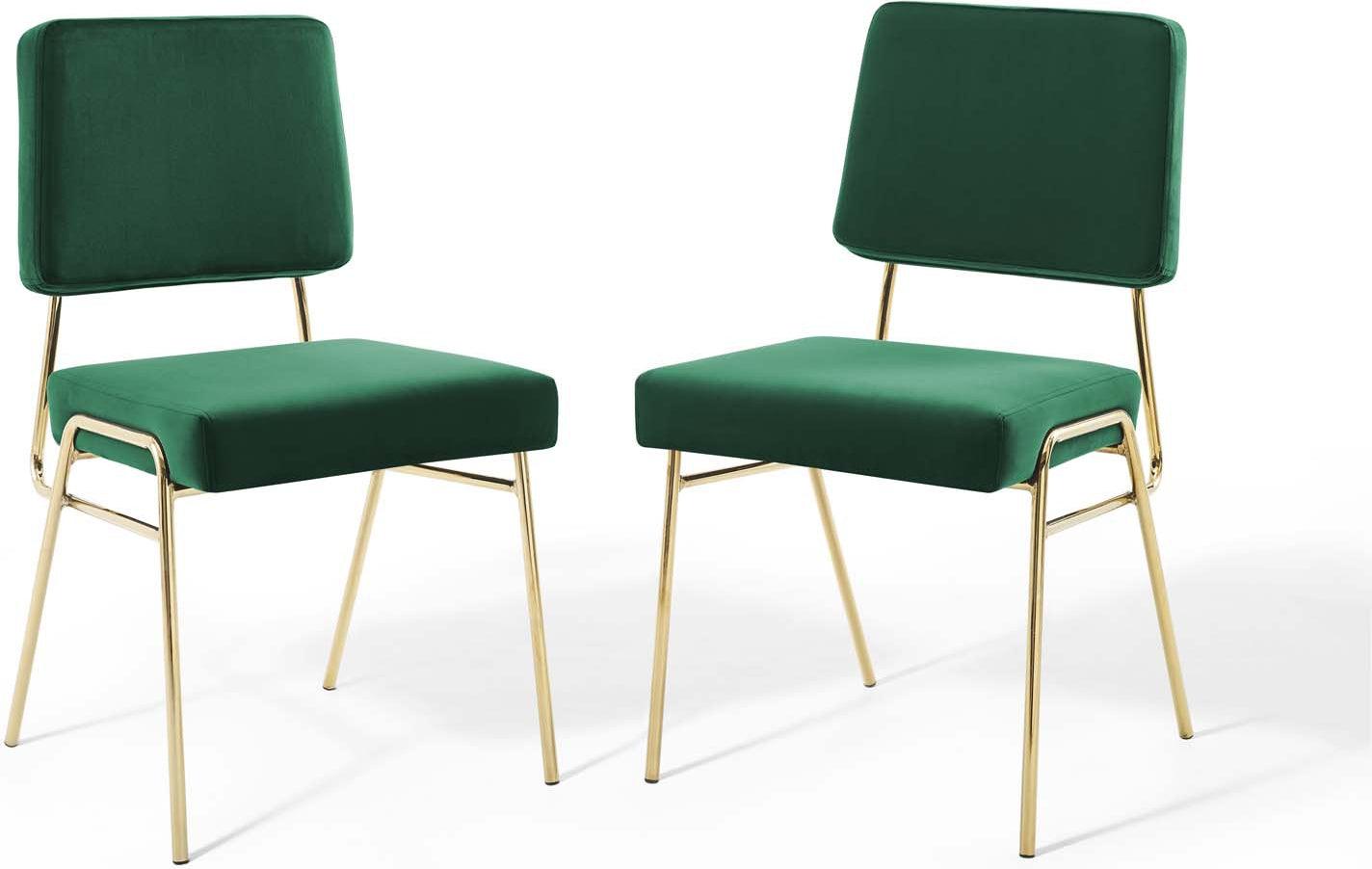 Modway Dining Chairs - Craft Dining Side Chair Performance Velvet Gold Green (Set of 2)