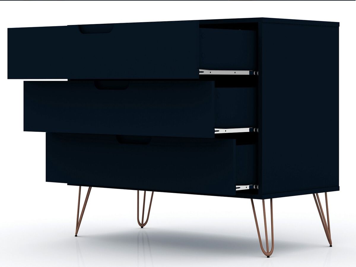 Manhattan Comfort Bedroom Sets - Rockefeller 3-Drawer Tatiana Midnight Blue Dresser (Set of 2)