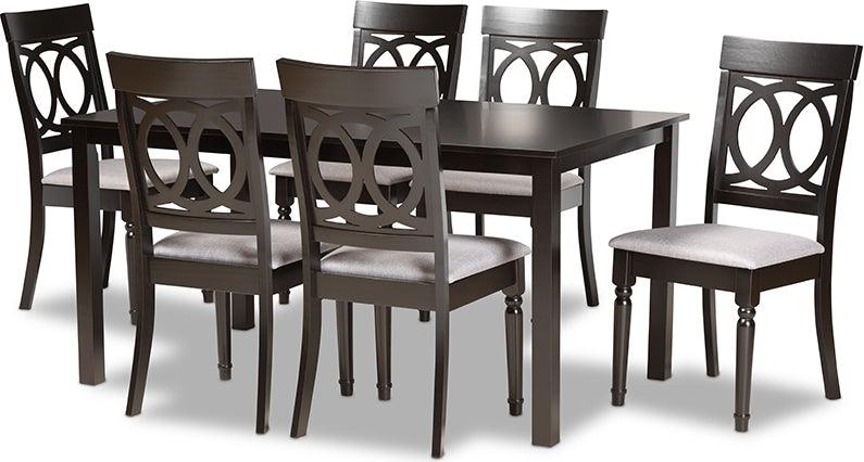 Wholesale Interiors Dining Sets - Lucie Grey Fabric Upholstered and Dark Brown Finished Wood 7-Piece Dining Set