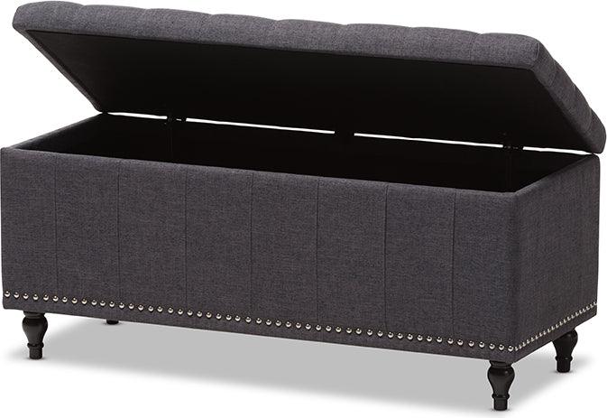 Wholesale Interiors Benches - Kaylee Modern Classic Dark Grey Fabric Button-Tufting Storage Ottoman Bench
