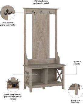 Bush Business Furniture Shoe Storage - Entryway Storage Set with Hall Tree, Shoe Bench and 2 Door Cabinet Washed Gray