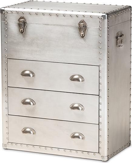 Wholesale Interiors Bedroom Organization - Serge French Industrial Silver Metal 3-Drawer Accent Storage Cabinet