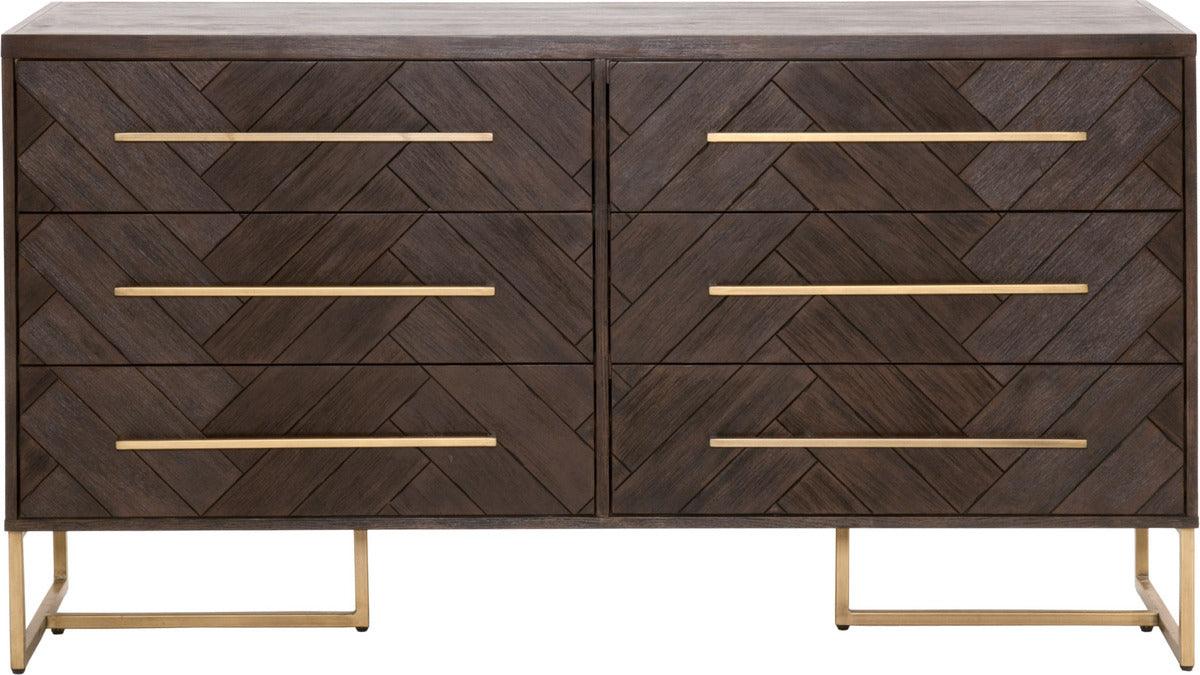Essentials For Living Dressers - Mosaic 6-Drawer Double Dresser Rustic Java Acacia & Brushed Gold