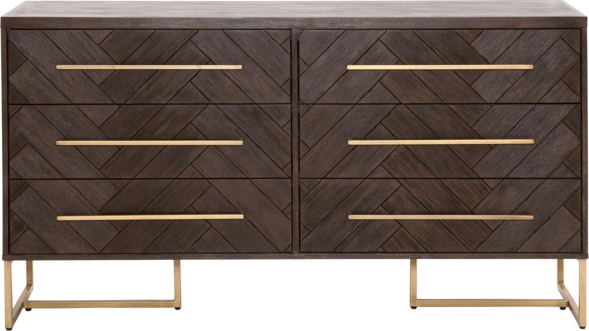 Essentials For Living Dressers - Mosaic 6-Drawer Double Dresser Rustic Java Acacia & Brushed Gold