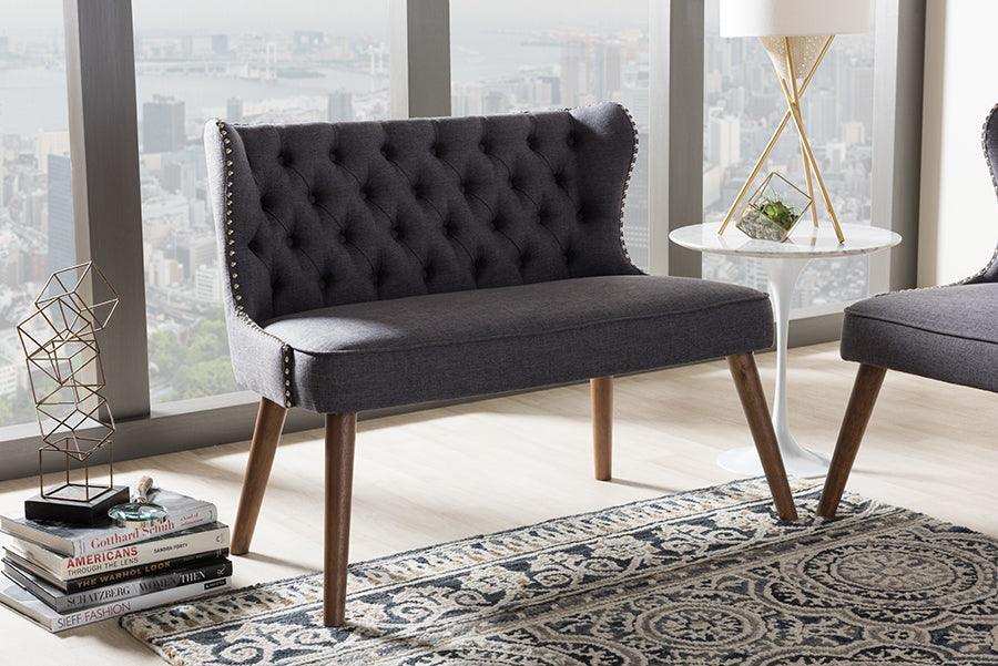 Wholesale Interiors Loveseats - Scarlett Brown Wood & Dark Grey 2-Seater Loveseat Settee