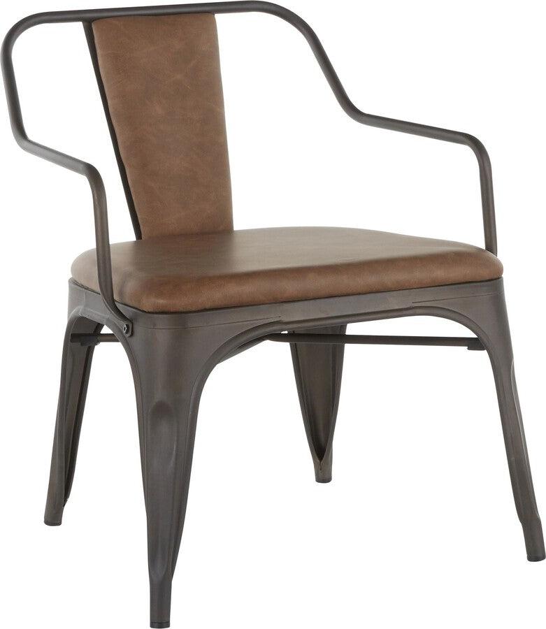 Lumisource Dining Chairs - Oregon Industrial Accent Chair in Antique Metal and Espresso Faux Leather - Set of 2