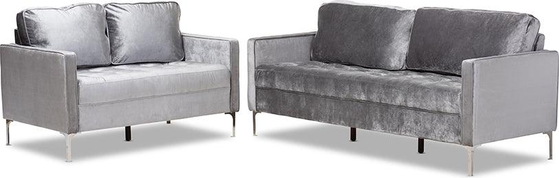 Wholesale Interiors Living Room Sets - Clara Modern And Contemporary Grey Velvet Fabric Upholstered 2-Piece Living Room Set