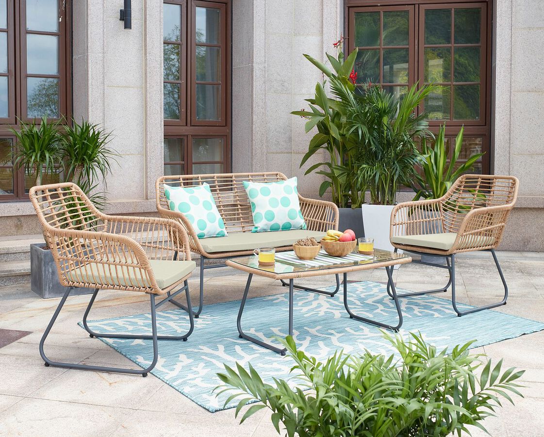 Manhattan Comfort Outdoor Conversation Sets - Antibes 2.0 Patio 4- Person Conversation Set with Coffee Table with Cream Cushions