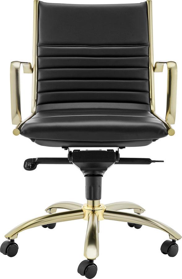 Euro Style Task Chairs - Dirk Low Back Office Chair Black & Matte Brushed Gold