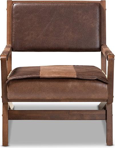 Wholesale Interiors Accent Chairs - Rovelyn Rustic Brown Faux Leather Upholstered Walnut Finished Wood Lounge Chair