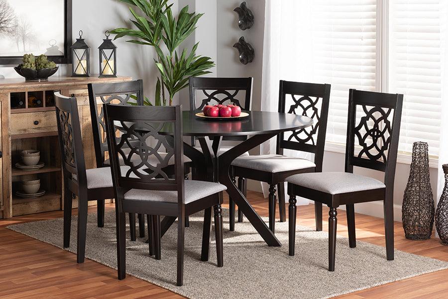Wholesale Interiors Dining Sets - Sadie Grey Fabric Upholstered and Dark Brown Finished Wood 7-Piece Dining Set