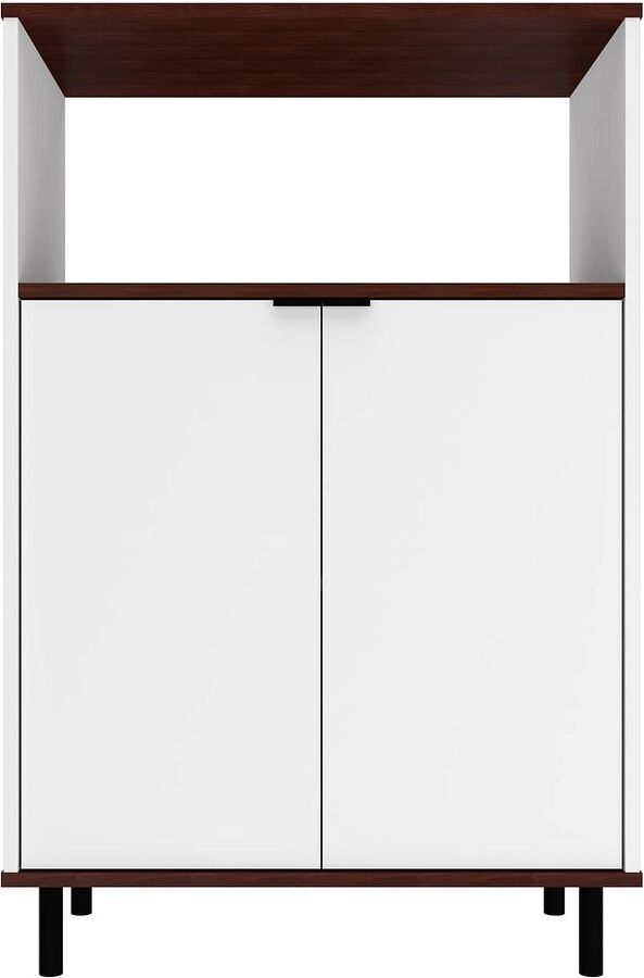 Manhattan Comfort Buffets & Cabinets - Mosholu Accent Cabinet with 3 Shelves in White and Nut Brown