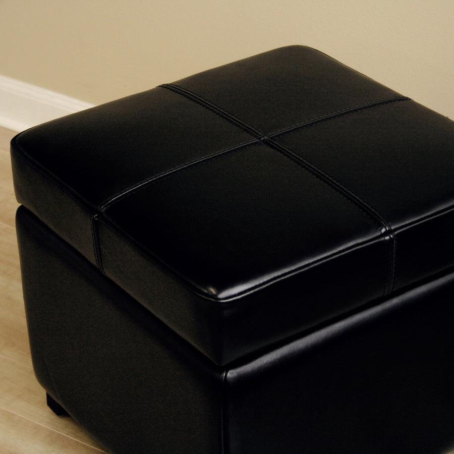 Wholesale Interiors Ottomans & Stools - Black Full Leather Storage Cube Ottoman