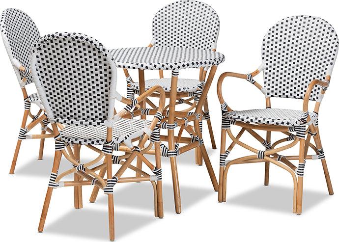 Wholesale Interiors Outdoor Dining Sets - Naila Black & White Plastic and Natural Brown 5-Piece Indoor/Outdoor Bistro Set
