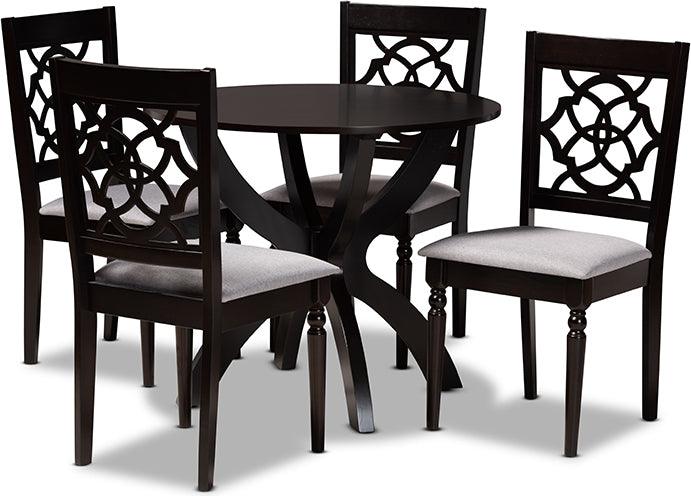 Wholesale Interiors Dining Sets - Tonia Grey Fabric Upholstered and Dark Brown Finished Wood 5-Piece Dining Set