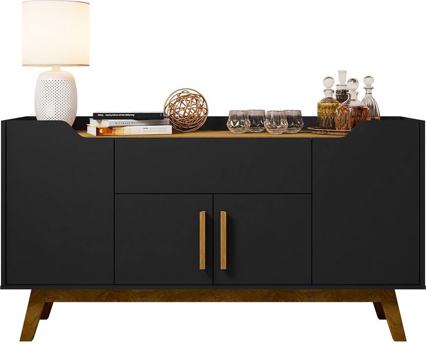 Manhattan Comfort Buffets & Cabinets - Addie 53.54 Sideboard in Matte Black and Cinnamon