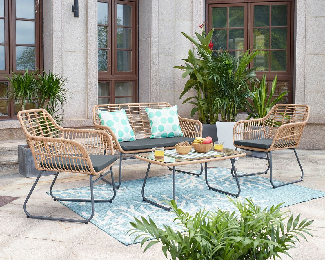 Manhattan Comfort Outdoor Conversation Sets - Antibes 2.0 Patio 4- Person Conversation Set with Coffee Table with Grey Cushions