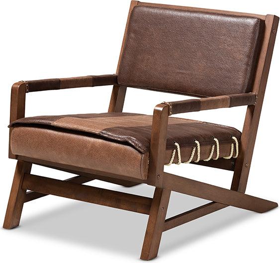 Wholesale Interiors Accent Chairs - Rovelyn Rustic Brown Faux Leather Upholstered Walnut Finished Wood Lounge Chair