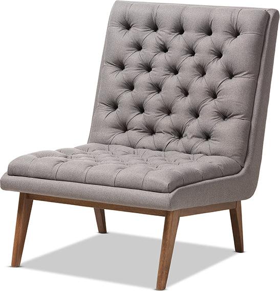 Wholesale Interiors Accent Chairs - Annetha Mid-Century Modern Grey Fabric Upholstered Walnut Finished Wood Lounge Chair