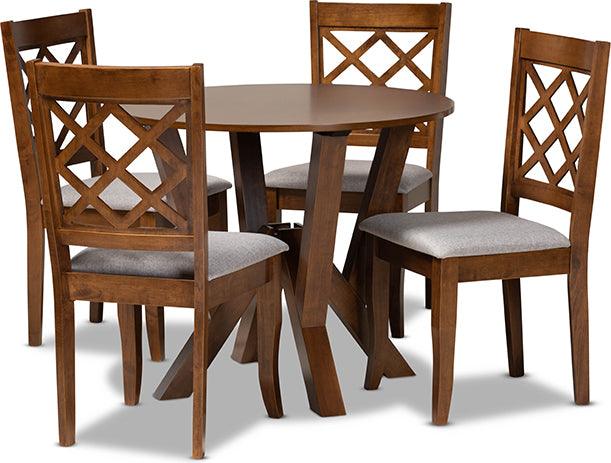 Wholesale Interiors Dining Sets - Zoe Grey Fabric Upholstered and Walnut Brown Finished Wood 5-Piece Dining Set