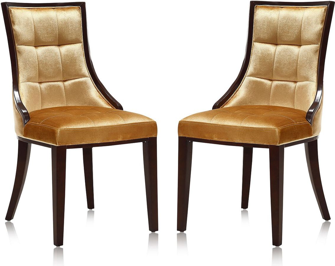Manhattan Comfort Dining Chairs - Fifth Avenue Velvet Dining Chair (Set of Two) in Antique Gold and Walnut