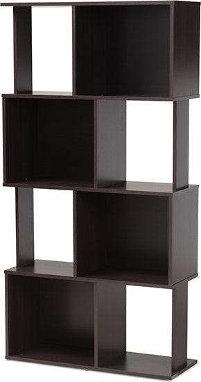 Wholesale Interiors Wall Shelves & Ledges - Riva Modern and Contemporary Dark Brown Finished Geometric Wood Bookshelf