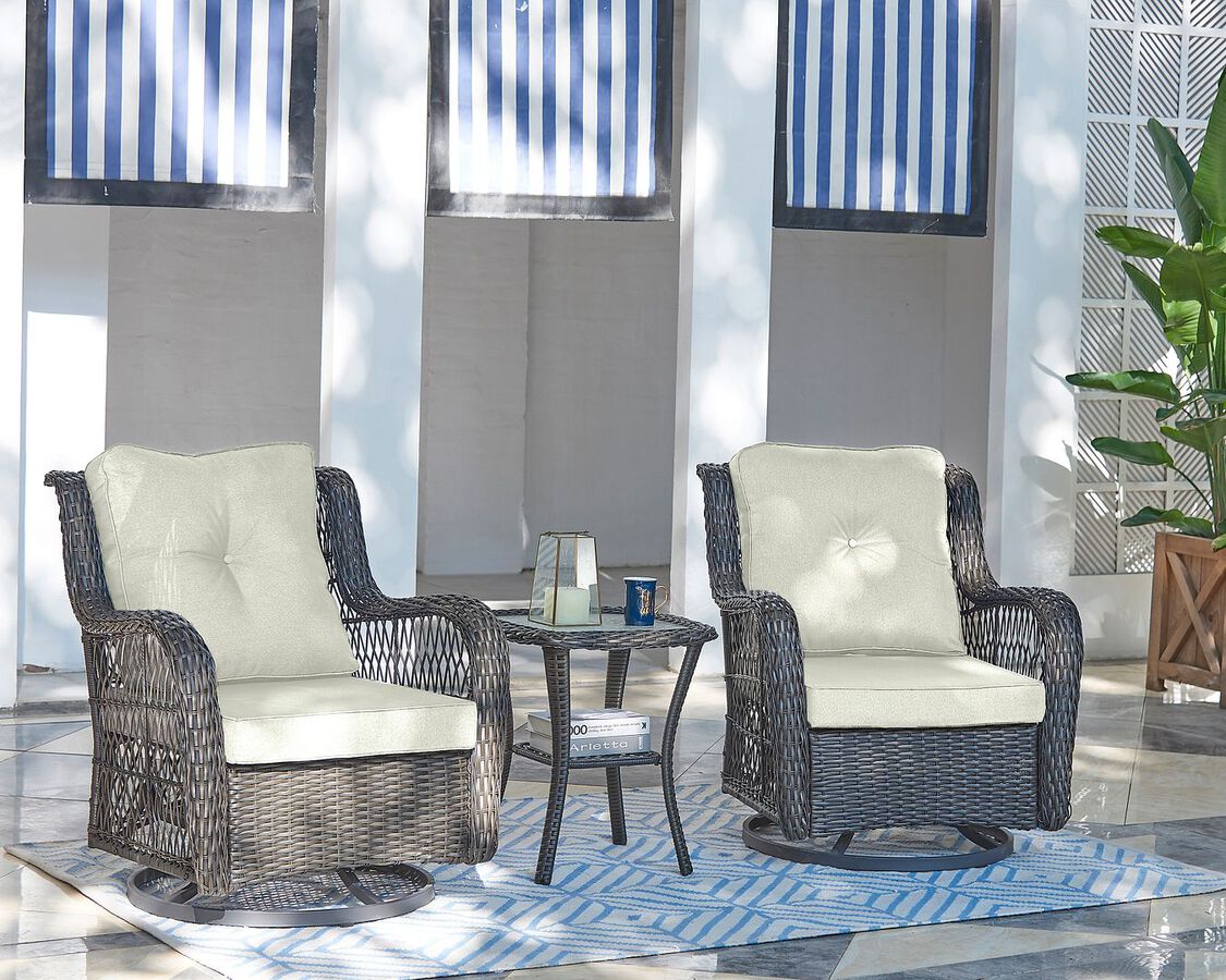 Manhattan Comfort Outdoor Conversation Sets - Fruttuo Patio 2- Person Seating Group with End Table with Cream Cushions