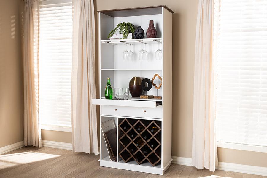 Wholesale Interiors Bar Units & Wine Cabinets - Serafino Modern and Oak Finished Wood Wine Cabinet White & Walnut Brown
