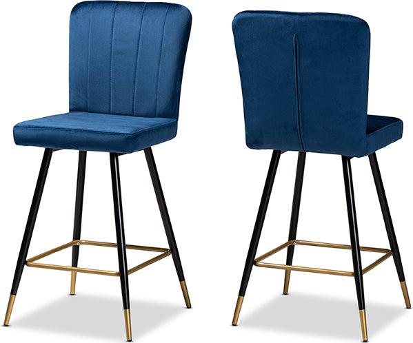 Wholesale Interiors Barstools - Preston Bar Stool Navy Blue & Black & Gold (Set of 2)