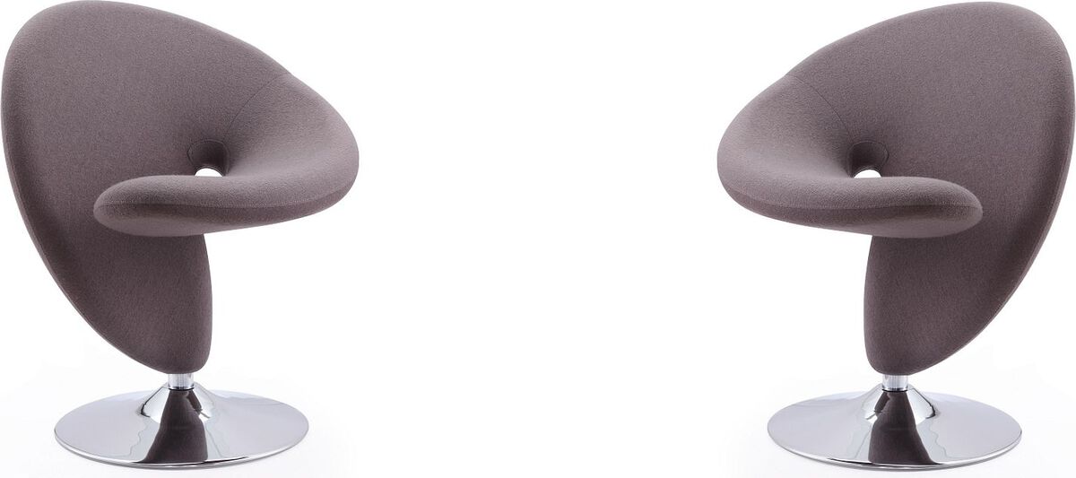 Manhattan Comfort Accent Chairs - Curl Grey and Polished Chrome Wool Blend Swivel Accent Chair (Set of 2)