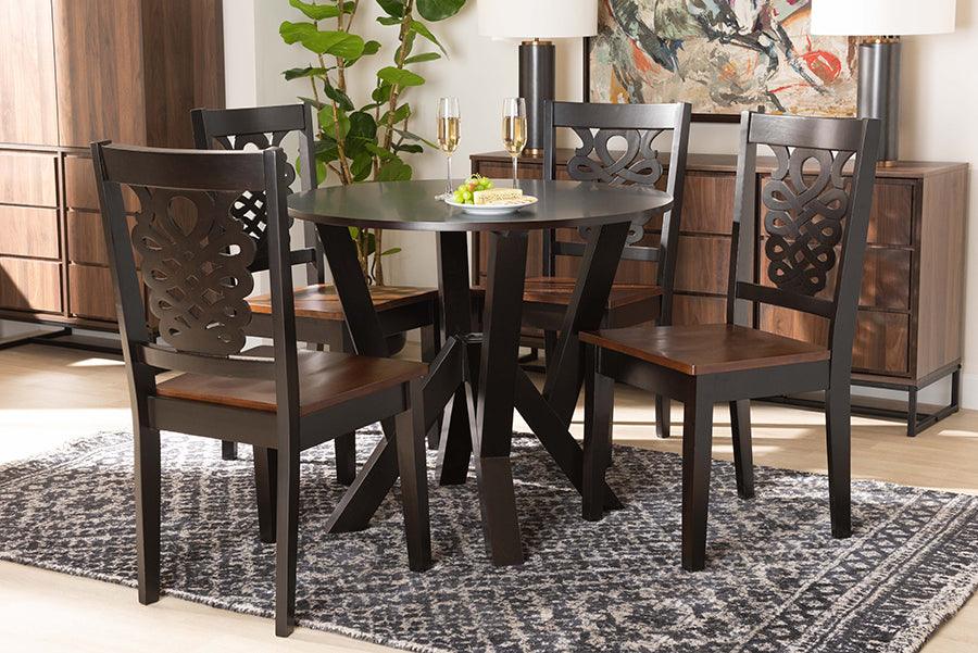 Wholesale Interiors Dining Sets - Valda Two-Tone Dark Brown and Walnut Brown Finished Wood 5-Piece Dining Set