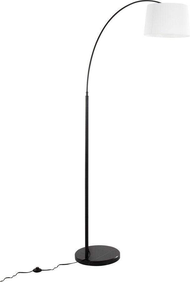 Lumisource Floor Lamps - March Contemporary Floor Lamp In Black Marble & Black Metal With White Linen Shade