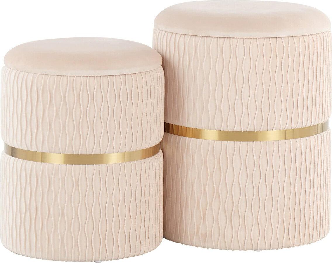 Lumisource Living Room Sets - Cinch Contemporary/Glam Nesting Ottoman Set in Gold Steel & Cream Velvet