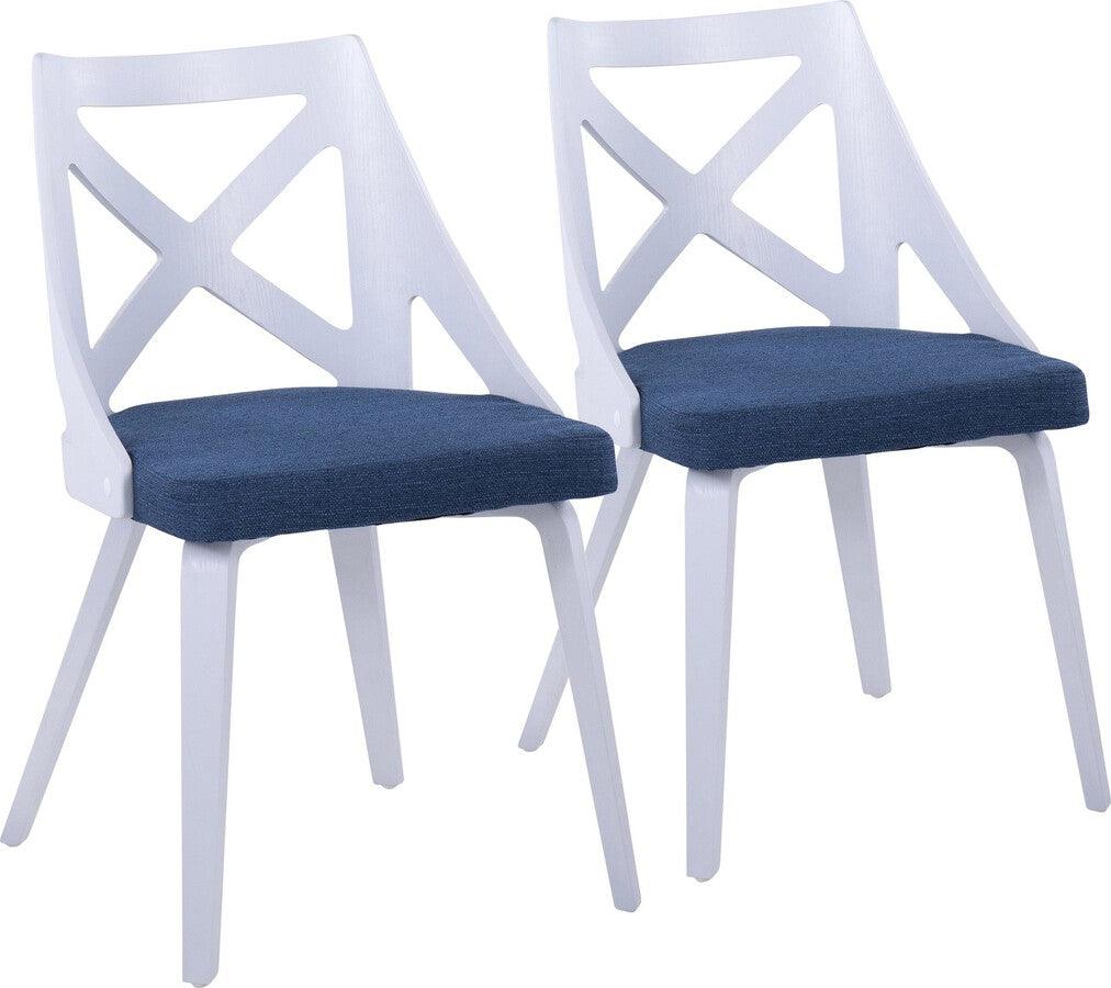 Lumisource Accent Chairs - Charlotte Farmhouse Chair In White Textured Wood & Blue Fabric (Set of 2)