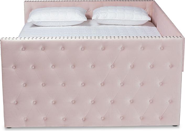 Wholesale Interiors Daybeds - Larkin Pink Velvet Fabric Upholstered Full Size Daybed with Trundle