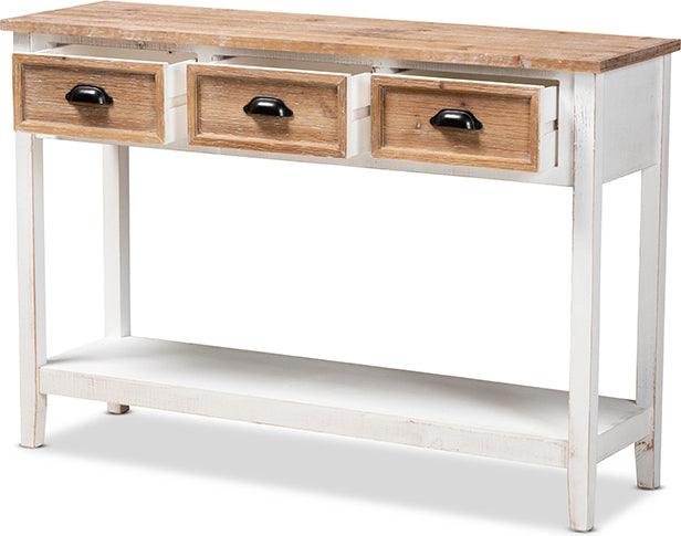 Wholesale Interiors Consoles - Benedict Farmhouse and Rustic Two-Tone White and Oak Brown Finished Wood 3-Drawer Console Table