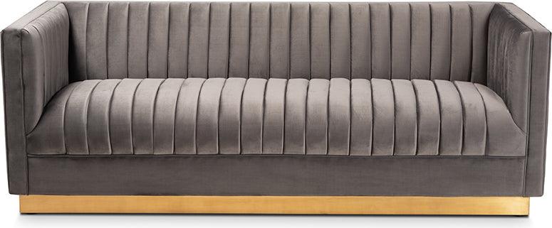 Wholesale Interiors Sofas & Couches - Aveline Glam And Luxe Grey Velvet Fabric Upholstered Brushed Gold Finished Sofa