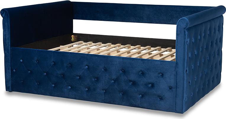 Wholesale Interiors Daybeds - Amaya Modern and Contemporary Navy Blue Velvet Fabric Upholstered Full Size Daybed