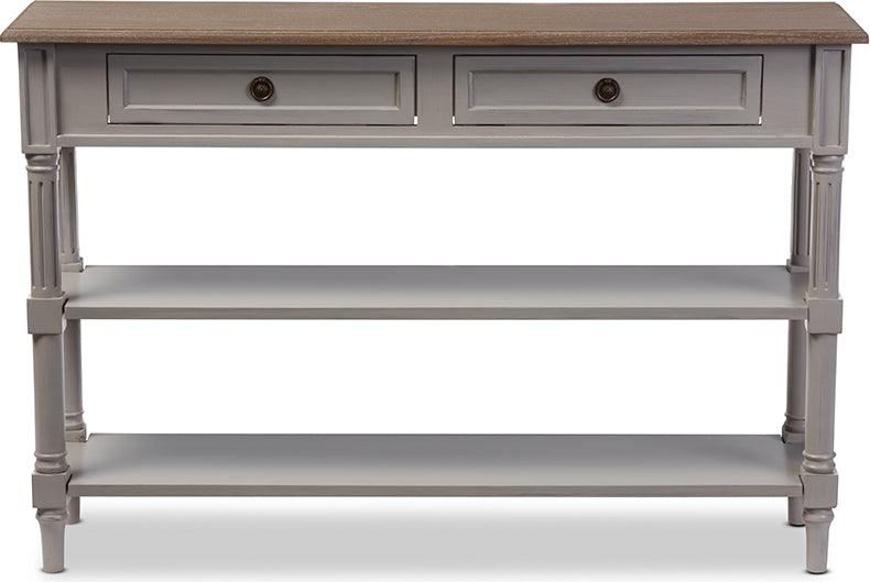 Wholesale Interiors Consoles - Edouard French Provincial Style White Wash Distressed Wood and Grey Two-tone 2-drawer Console