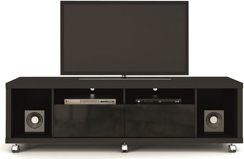Manhattan Comfort TV & Media Units - Cabrini TV Stand and Floating Wall TV Panel with LED Lights 1.8 in Black