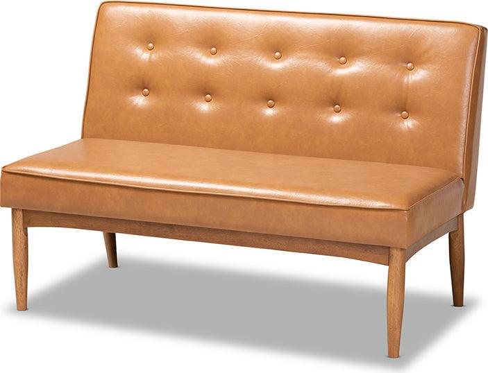 Wholesale Interiors Benches - Arvid Mid-Century Modern Tan Faux Leather and Brown 2-Piece Wood Dining Banquette Set