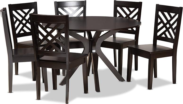 Wholesale Interiors Dining Sets - Ela Dark Brown Finished Wood 7-Piece Dining Set