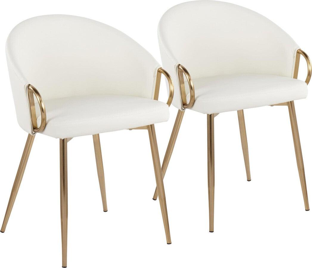 Lumisource Accent Chairs - Claire Contemporary/Glam Chair In Gold Metal & White Faux Leather (Set of 2)