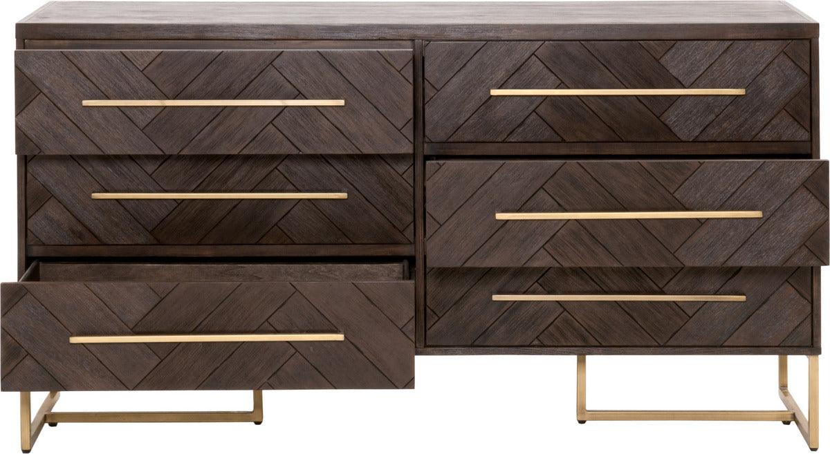 Essentials For Living Dressers - Mosaic 6-Drawer Double Dresser Rustic Java Acacia & Brushed Gold