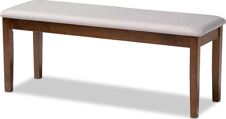 Wholesale Interiors Benches - Teresa Contemporary Transitional Grey Fabric and Brown Finished Wood Dining Bench