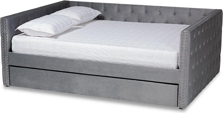 Wholesale Interiors Daybeds - Larkin Grey Velvet Fabric Upholstered Queen Size Daybed with Trundle