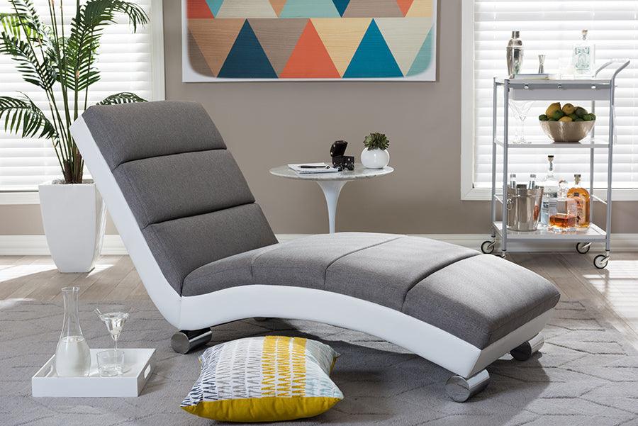 Wholesale Interiors Sleepers & Futons - Percy Modern And Contemporary Grey Fabric And White Faux Leather Upholstered Chaise Lounge