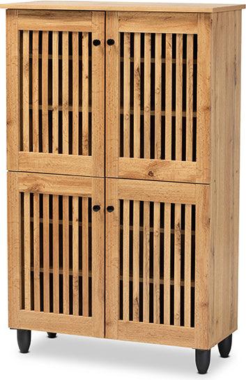 Wholesale Interiors Shoe Storage - Fernanda Oak Brown Finished Wood 4-Door Shoe Storage Cabinet