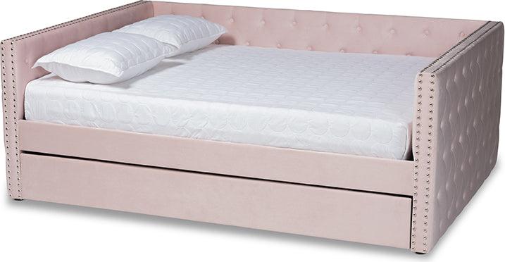 Wholesale Interiors Daybeds - Larkin Pink Velvet Fabric Upholstered Full Size Daybed with Trundle